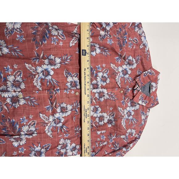 IZOD Men's Saltwater Pink Tropical Hawaiian Cotton Short Sleeve Sportshirt Med - Picture 3 of 6